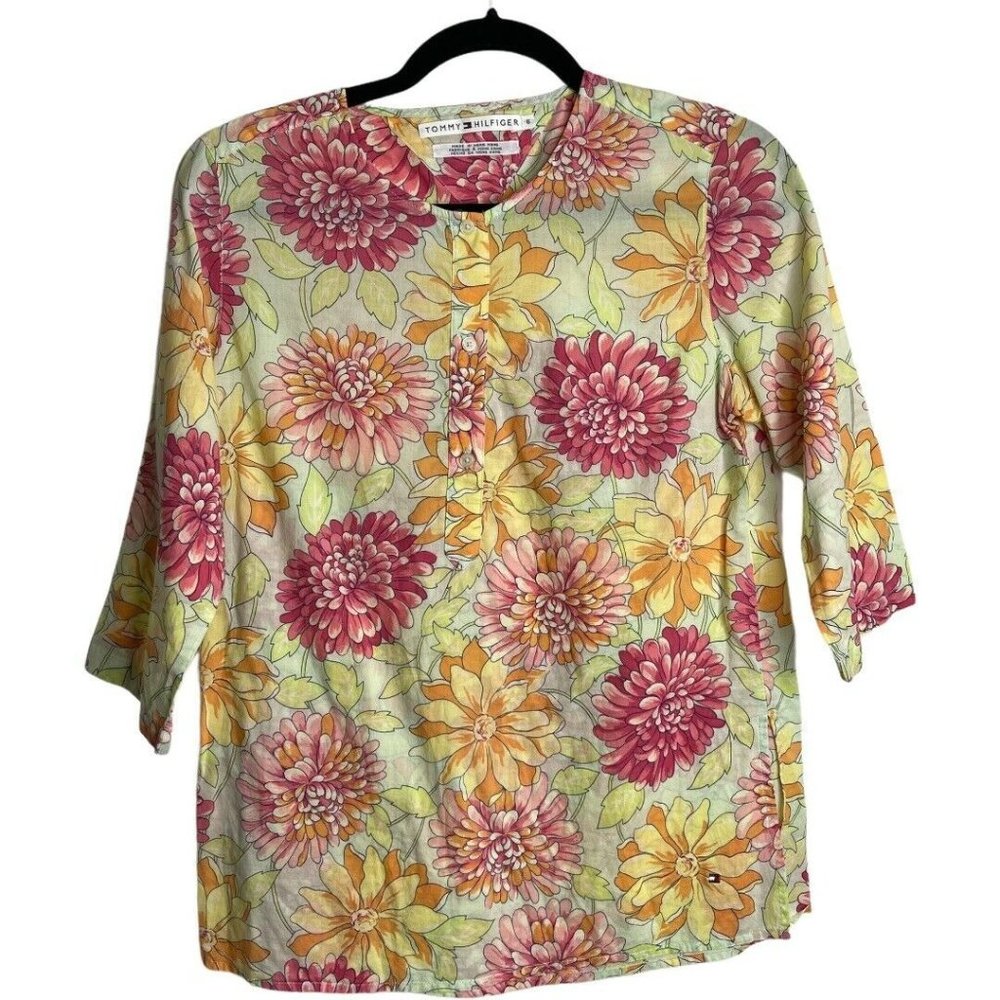 Tommy Hilfiger 3/4 Sleeve Floral Popover Blouse 6